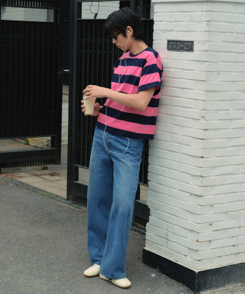 WEDNESDAY OASIS（ウェンズデーオアシス）の「メロンストライプ半袖Tシャツ_PINK(WB6TP26)（Tシャツ/カットソー・メンズ・PINK・MEDIUM/LARGE）」の2枚目の写真