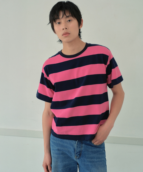 WEDNESDAY OASIS（ウェンズデーオアシス）の「メロンストライプ半袖Tシャツ_PINK(WB6TP26)（Tシャツ/カットソー・メンズ・PINK・MEDIUM/LARGE）」の3枚目の写真