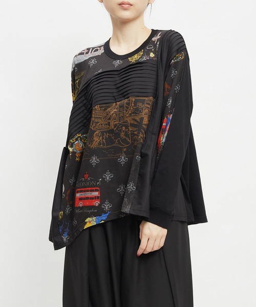 gomme（ゴム）の「ロンドンタックフレアＴ（Tシャツ/カットソー・レディース・ブラック/ホワイト・MEDIUM）」の2枚目の写真