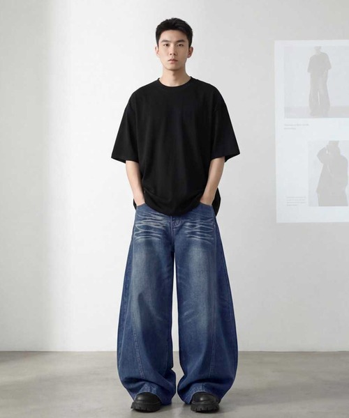 SBG(エスビー)の「SBG ウォッシュ加工 カーブデニムパンツ(デニムパンツ・メンズ・ブルー/ブラック・SMALL/LARGE/MEDIUM)」の4枚目の写真