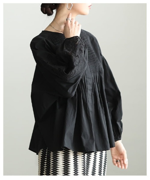 Sawa a la mode(サワアラモード)の「インド綿ピンタックブラウス(シャツ/ブラウス・レディース・ホワイト/ブラック・FREE)」の22枚目の写真