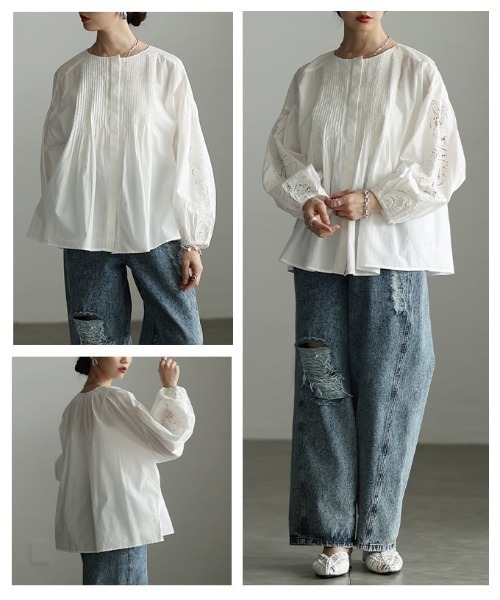 Sawa a la mode(サワアラモード)の「インド綿ピンタックブラウス(シャツ/ブラウス・レディース・ホワイト/ブラック・FREE)」の10枚目の写真