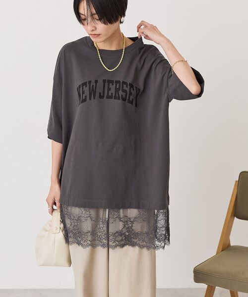 AMERICAN HOLIC(アメリカンホリック)の「カレッジロゴレースドッキングTシャツ(Tシャツ/カットソー・レディース・チャコールグレー/オフホワイト/ブラック・FREE)」の17枚目の写真