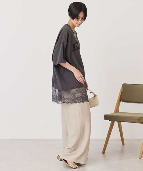 AMERICAN HOLIC(アメリカンホリック)の「カレッジロゴレースドッキングTシャツ(Tシャツ/カットソー・レディース・チャコールグレー/オフホワイト/ブラック・FREE)」の21枚目の写真