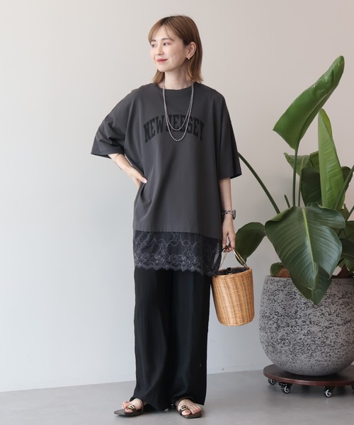 AMERICAN HOLIC(アメリカンホリック)の「カレッジロゴレースドッキングTシャツ(Tシャツ/カットソー・レディース・チャコールグレー/オフホワイト/ブラック・FREE)」の8枚目の写真