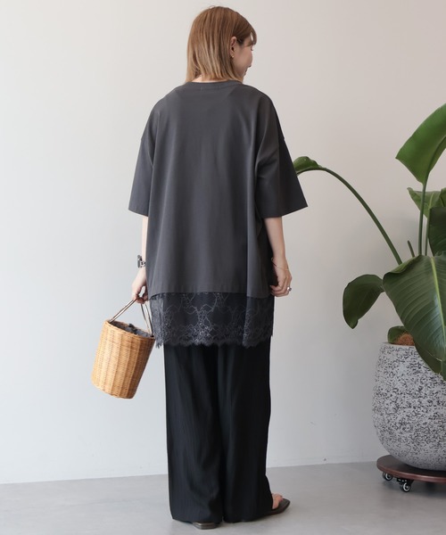 AMERICAN HOLIC(アメリカンホリック)の「カレッジロゴレースドッキングTシャツ(Tシャツ/カットソー・レディース・チャコールグレー/オフホワイト/ブラック・FREE)」の9枚目の写真