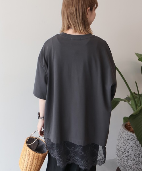 AMERICAN HOLIC(アメリカンホリック)の「カレッジロゴレースドッキングTシャツ(Tシャツ/カットソー・レディース・チャコールグレー/オフホワイト/ブラック・FREE)」の11枚目の写真