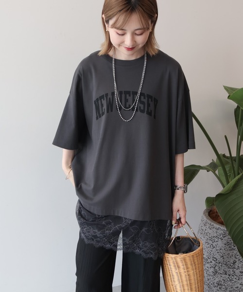 AMERICAN HOLIC(アメリカンホリック)の「カレッジロゴレースドッキングTシャツ(Tシャツ/カットソー・レディース・チャコールグレー/オフホワイト/ブラック・FREE)」の13枚目の写真