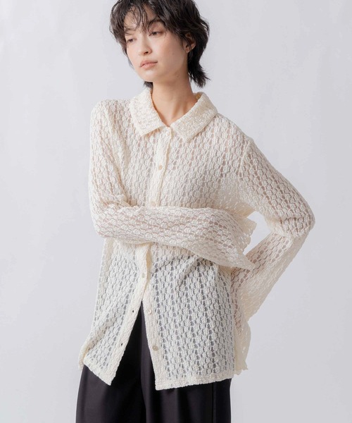 WHYTO.(ホワイト)の「「WHYTO. / ホワイト」lace button shirt(シャツ/ブラウス・レディース・オフホワイト/ブラック/ブラウン・36/38)」の2枚目の写真