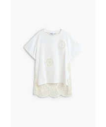 クロシェレース付き 半袖Tシャツ 白【2026-2027年秋冬新作】