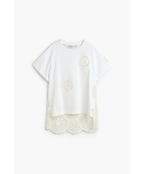 Desigual(デシグアル)の「クロシェレース付き 半袖Tシャツ 白【2026-2027年秋冬新作】(Tシャツ/カットソー・レディース・ホワイト・S/M/L/XL)」の1枚目の写真