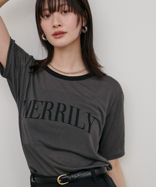 LARUTA（ラルータ）の「【LARUTA】リンガーロゴTee（Tシャツ/カットソー・レディース・ブラウン/ライトベージュ/チャコールグレー・FREE）」の4枚目の写真