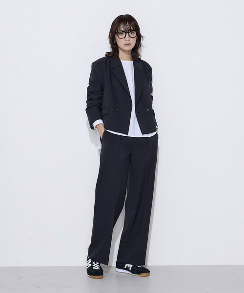 COMME CA Wardrobe(コムサワードローブ)の「〔 +サイズ 〕 【セットアップ対応】パウダープレーンストレッチ ショートダブルジャケット(セットアップ・レディース・ネイビー/ブラウン・13号/15号)」の21枚目の写真