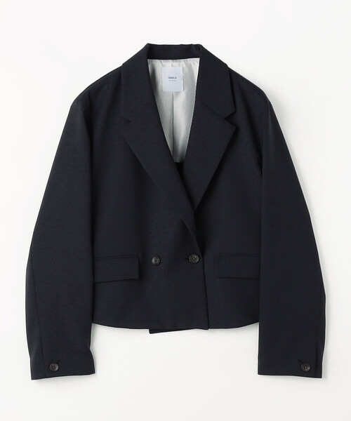 COMME CA Wardrobe(コムサワードローブ)の「〔 +サイズ 〕 【セットアップ対応】パウダープレーンストレッチ ショートダブルジャケット(セットアップ・レディース・ネイビー/ブラウン・13号/15号)」の9枚目の写真
