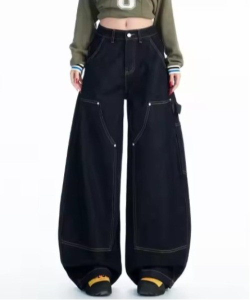 Vini(ヴィニ)の「ワイドルーズワークデザインデニムパンツ(デニムパンツ・レディース・ブラック・MEDIUM)」の3枚目の写真