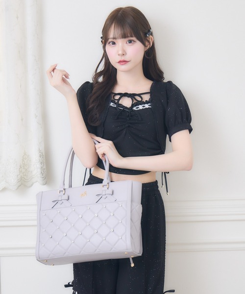 クリスタル★ビジュー付きトートバッグ　4/30迄出品 couture BY ROJITA｜クチュールバイロジータのトートバッグ（ピンク