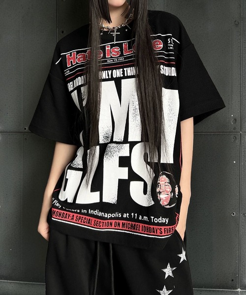 mushwear(マッシュウェア)の「スタッズネックワッフルTシャツ(Tシャツ/カットソー・メンズ・ブラック/ホワイト・X-LARGE/MEDIUM/LARGE)」の1枚目の写真