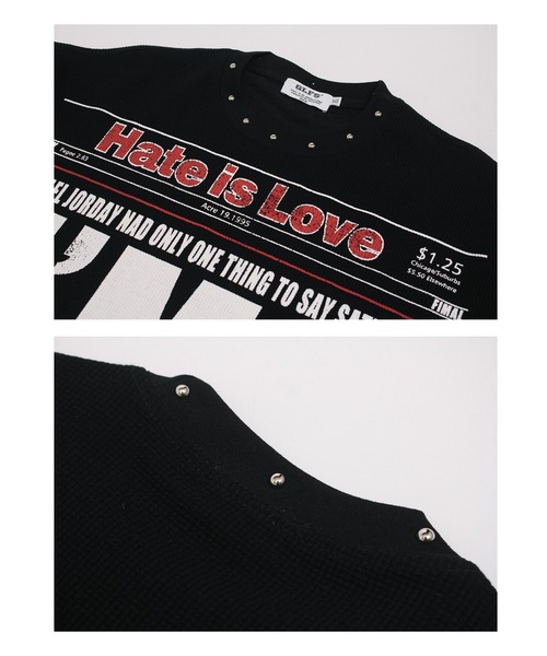 mushwear(マッシュウェア)の「スタッズネックワッフルTシャツ(Tシャツ/カットソー・メンズ・ブラック/ホワイト・X-LARGE/MEDIUM/LARGE)」の5枚目の写真