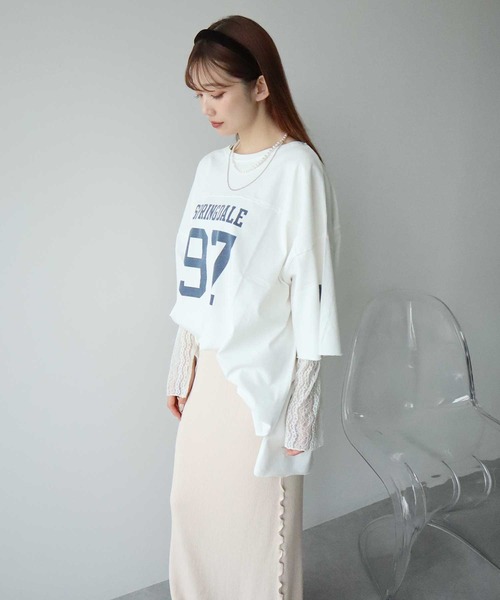 earth music&ecology(アースミュージックアンドエコロジー)の「ナンバリングビッグTシャツ(Tシャツ/カットソー・レディース・アイボリー/ダークグレー/ブラウン・FREE)」の6枚目の写真