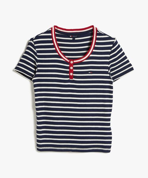 tommy jeans（トミー ジーンズ）の「ヘンリーネックスリムショートスリーブTシャツ（Tシャツ/カットソー・レディース・ブルー/レッド・X-SMALL/SMALL/MEDIUM/LARGE）」の12枚目の写真