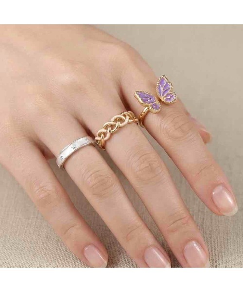 tone(トーン)の「【88eighty-eight】パープルバタフライレトロアンティークCUTEリング3点セット【import】(MA)(リング・レディース・ゴールド・FREE)」の2枚目の写真