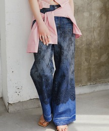 Lace denim print pants/レースデニムプリントパンツ