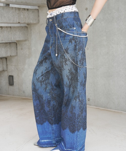 SOEMIN(ソミン)の「Lace denim print pants/レースデニムプリントパンツ(その他パンツ・レディース・ブルー・S/M)」の7枚目の写真