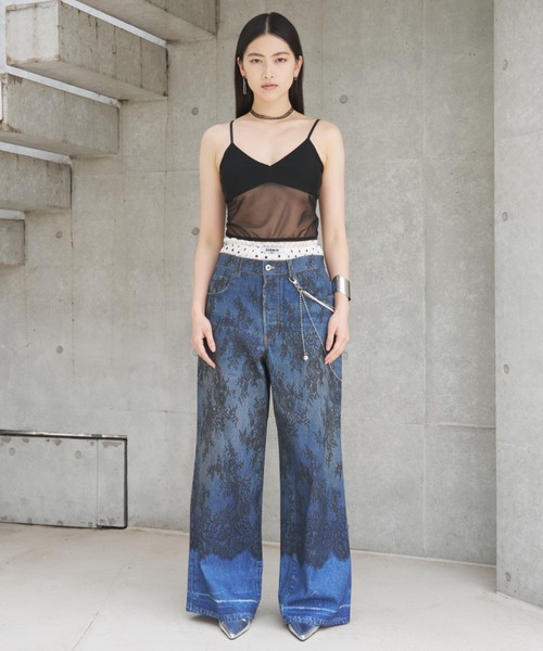 SOEMIN(ソミン)の「Lace denim print pants/レースデニムプリントパンツ(その他パンツ・レディース・ブルー・S/M)」の4枚目の写真