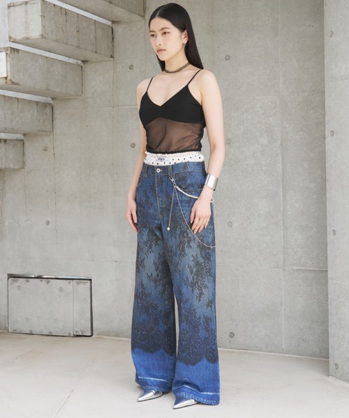 SOEMIN(ソミン)の「Lace denim print pants/レースデニムプリントパンツ(その他パンツ・レディース・ブルー・S/M)」の5枚目の写真