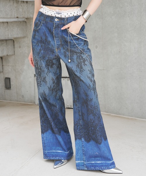 SOEMIN(ソミン)の「Lace denim print pants/レースデニムプリントパンツ(その他パンツ・レディース・ブルー・S/M)」の6枚目の写真