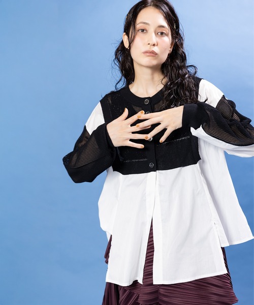 OSMOSIS（オズモーシス）の「2WAYメッシュニット切替プルオーバー（ニット/セーター・レディース・ブラック/ブラック×ホワイト/グレー×ホワイト・ONE SIZE）」の7枚目の写真