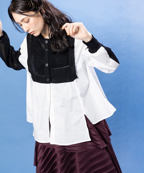 OSMOSIS（オズモーシス）の「2WAYメッシュニット切替プルオーバー（ニット/セーター・レディース・ブラック/ブラック×ホワイト/グレー×ホワイト・ONE SIZE）」の6枚目の写真