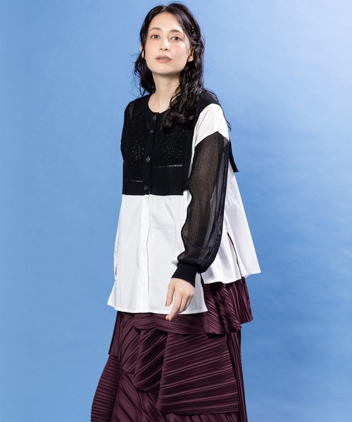 OSMOSIS（オズモーシス）の「2WAYメッシュニット切替プルオーバー（ニット/セーター・レディース・ブラック/ブラック×ホワイト/グレー×ホワイト・ONE SIZE）」の4枚目の写真