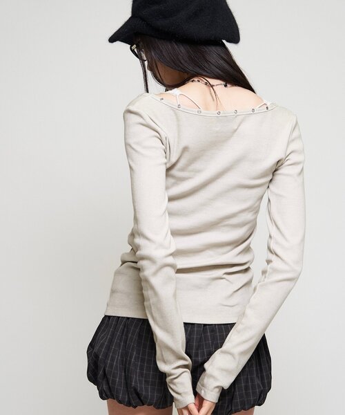 WHO'S WHO gallery(フーズフーギャラリー)の「【WEB限定】プロセストレースアップトップス(Tシャツ/カットソー・レディース・ミント/アイボリー/ブラウン/ブラック・FREE)」の7枚目の写真