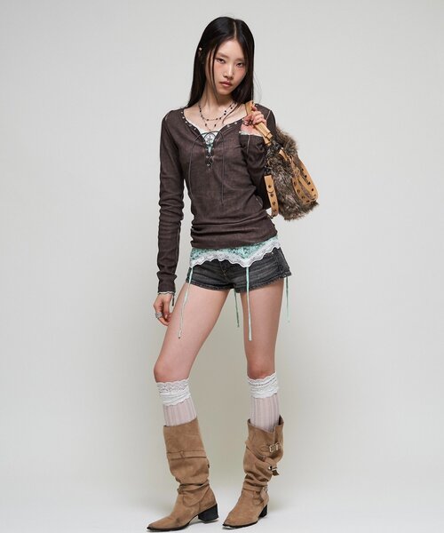 WHO'S WHO gallery(フーズフーギャラリー)の「【WEB限定】プロセストレースアップトップス(Tシャツ/カットソー・レディース・ミント/アイボリー/ブラウン/ブラック・FREE)」の21枚目の写真