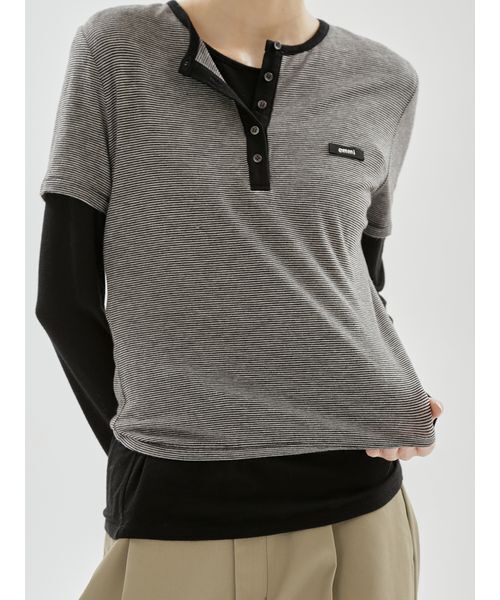 emmi（エミ）の「レイヤードカットソー（Tシャツ/カットソー・レディース・その他/ブラウン/グレー・F）」の3枚目の写真