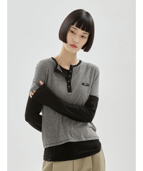 emmi（エミ）の「レイヤードカットソー（Tシャツ/カットソー・レディース・その他/ブラウン/グレー・F）」の6枚目の写真