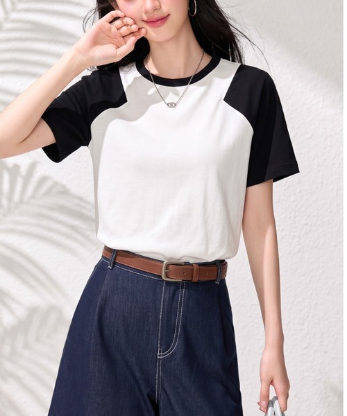 LUCPY(ラクピー)の「配色ラグラン半袖トップス(その他トップス・レディース・ブルー・LARGE/MEDIUM/SMALL/X-LARGE)」の5枚目の写真