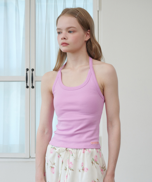 OPENING SUNSHINE(オープニングサンシャイン)の「ラベルホルターネックジャージトップ ピンク(Tシャツ/カットソー・レディース・その他・FREE)」の1枚目の写真