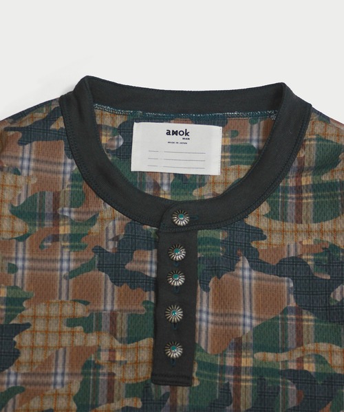 amok(アモク)の「CHECK CAMO HENRY TEE(Tシャツ/カットソー・メンズ・カーキ/ブルー・M/L/S)」の8枚目の写真