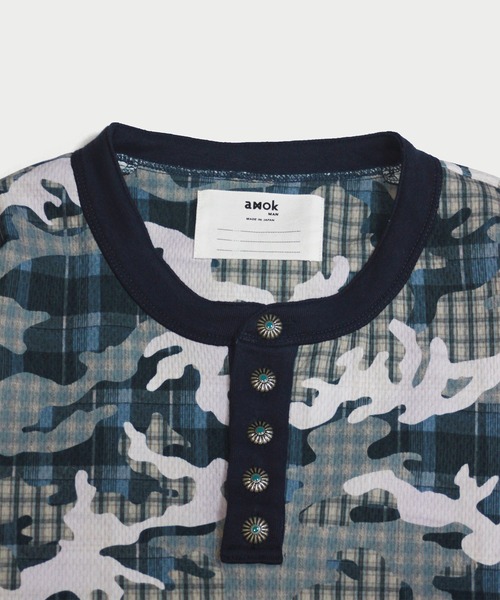 amok(アモク)の「CHECK CAMO HENRY TEE(Tシャツ/カットソー・メンズ・カーキ/ブルー・M/L/S)」の3枚目の写真