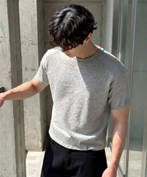 マッスルフィットクロップ切り替え半袖Tシャツメランジ