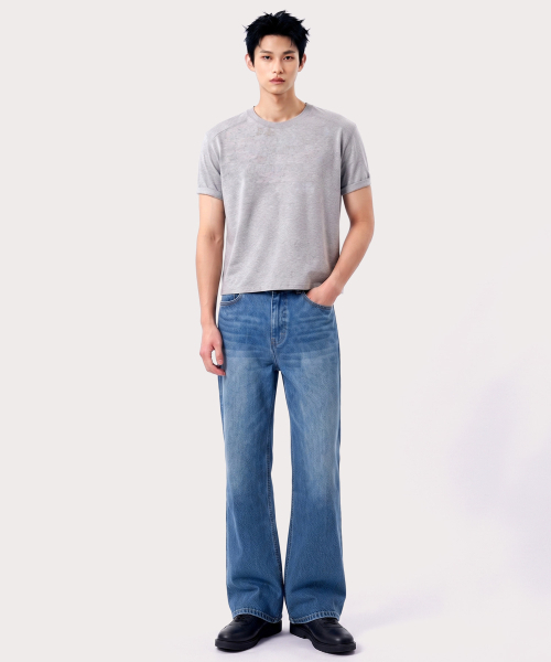 UNDEROFF（アンダーオフ）の「マッスルフィットクロップ切り替え半袖Tシャツメランジ（Tシャツ/カットソー・メンズ・ヘザーグレー・MEDIUM/LARGE/X-LARGE）」の2枚目の写真
