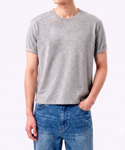 UNDEROFF（アンダーオフ）の「マッスルフィットクロップ切り替え半袖Tシャツメランジ（Tシャツ/カットソー・メンズ・ヘザーグレー・MEDIUM/LARGE/X-LARGE）」の3枚目の写真
