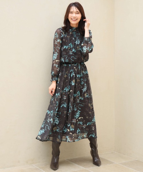 MK MICHEL KLEIN（エムケーミッシェルクラン）の「[洗える]水彩花柄シフォンブラウス（シャツ/ブラウス・レディース・ダークブラウン/キャメル・38）」の10枚目の写真