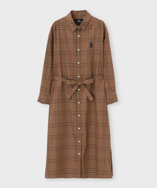 WOMEN]グレンチェック ベルト付き シャツワンピース（シャツワンピース
