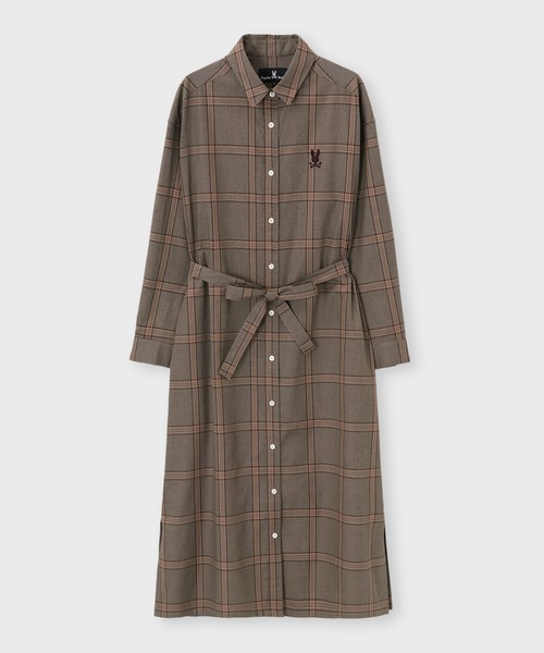 WOMEN]グレンチェック ベルト付き シャツワンピース（シャツワンピース