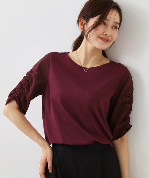 COUP DE CHANCE（クードシャンス）の「【手洗い可／日本製】袖ギャザーカットソー（Tシャツ/カットソー・レディース・オフホワイト/ボルドー/ベージュ系4/ブラック・34/38）」の4枚目の写真