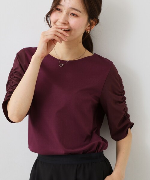 COUP DE CHANCE（クードシャンス）の「【手洗い可／日本製】袖ギャザーカットソー（Tシャツ/カットソー・レディース・オフホワイト/ボルドー/ベージュ系4/ブラック・34/38）」の13枚目の写真