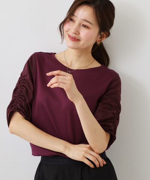 COUP DE CHANCE（クードシャンス）の「【手洗い可／日本製】袖ギャザーカットソー（Tシャツ/カットソー・レディース・オフホワイト/ボルドー/ベージュ系4/ブラック・34/38）」の14枚目の写真